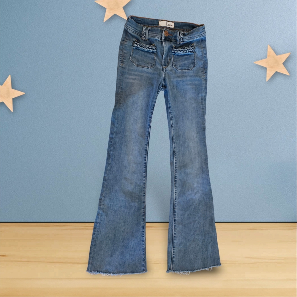 Vintage Dittos Joan High Rise Flare Stretch Jeans Size 24 Patch Braided Pockets